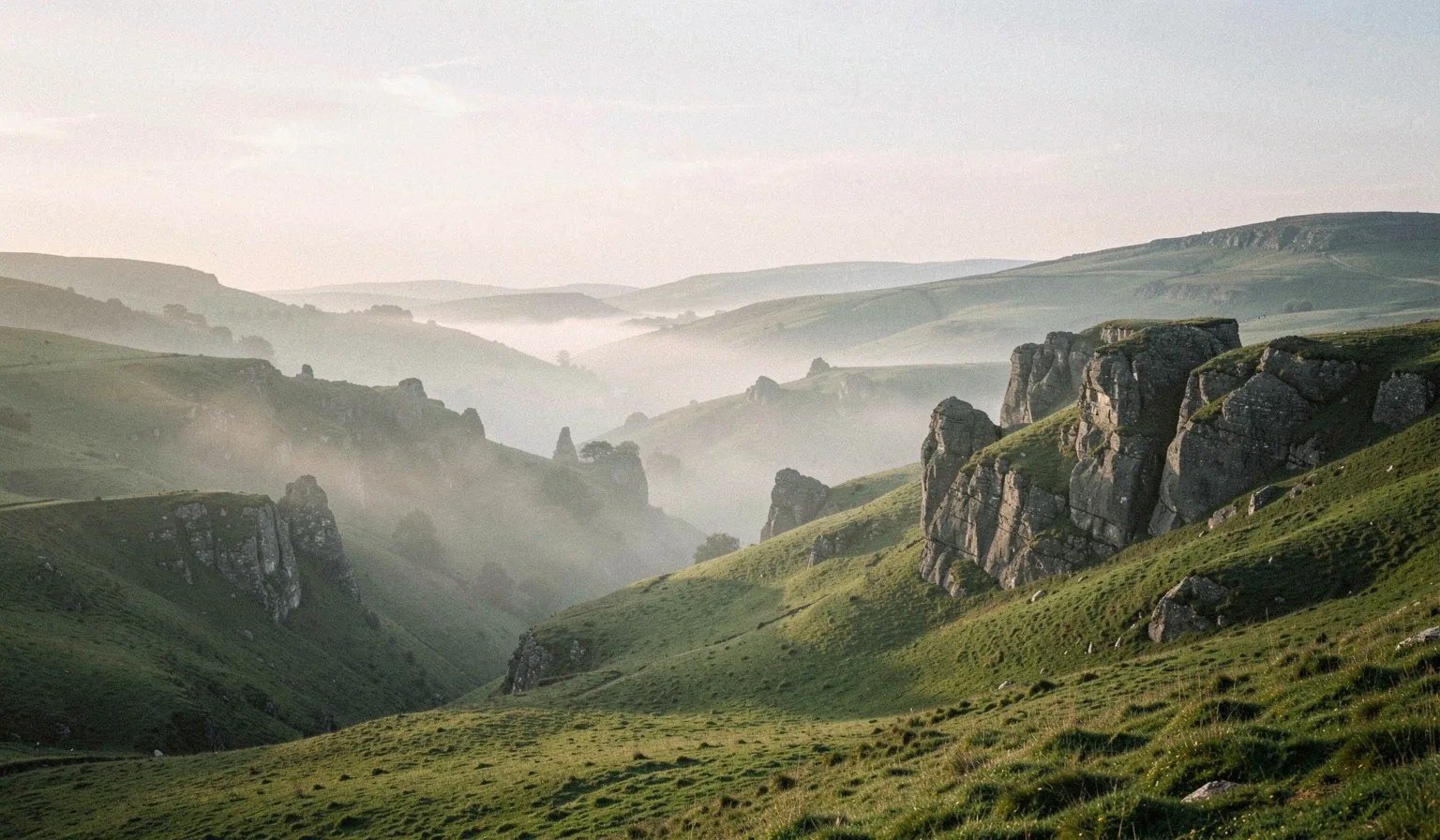 Misty limestone peaks near Sheffield