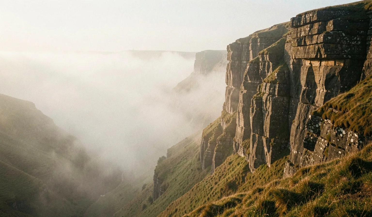Misty limestone landscape in Sheffield
